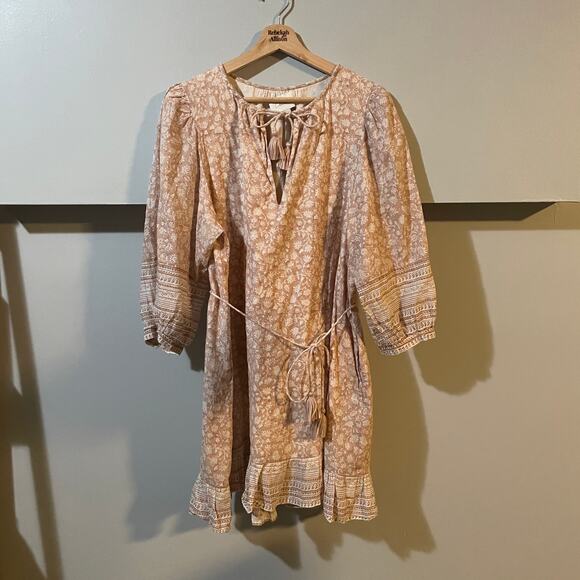 Cleobella Rosy Mini Dress SZ LARGE Tamil Block Print Peasant Bohemian $198 EUC - Picture 5 of 15